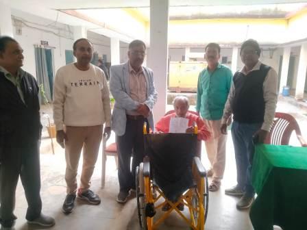 Disabled Shiv Sinha got a wheelchair and a stick at the village administration's good governance camp in Thethetangar.