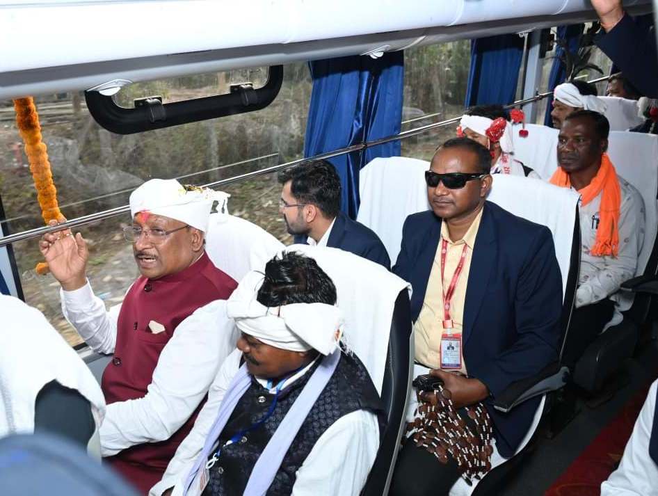 Remote forest areas get a new boost in connectivity, Chief Minister Sai travels 4 km from Kurusnar by bus with villagers.