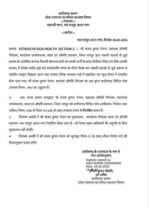 Assistant Drug Controller Sanjay Netam suspended