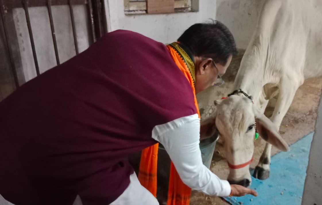 *CM Sai feeds roti and jaggery to cow at CM House, prays for the welfare of people of the state*