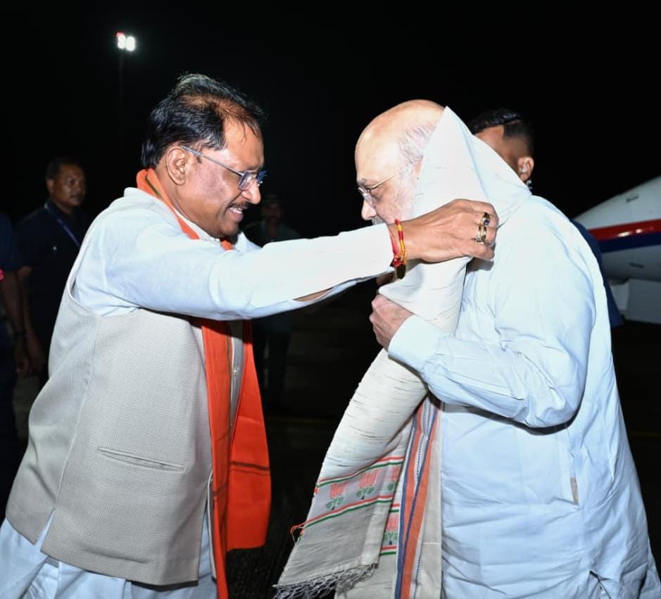 Union Home Minister Amit Shah accorded warm welcome by CM Vishnu Deo Sai at Swami Vivekananda Airport