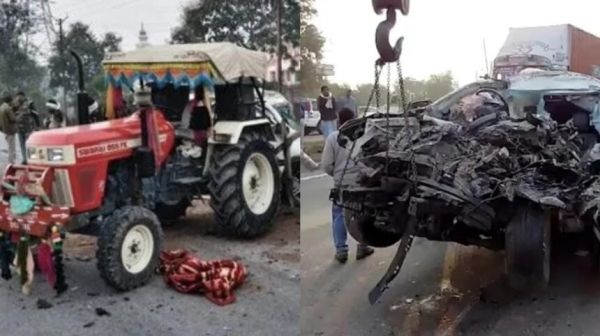 Accident: A speeding Fortuner rammed into a tractor-trolley loaded with sand, killing five people on the spot.